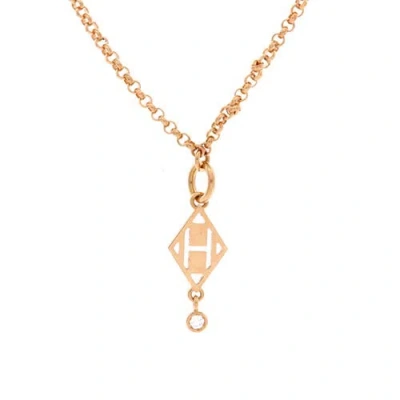Pre-owned Hermes  Hermes Gambade H Pendant Necklace 18k Rose Gold With Diamond