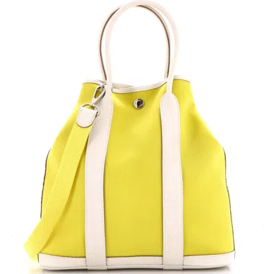 Pre-owned Hermes  Hermes Garden File Tote Toile And Leather 28 In Yellow