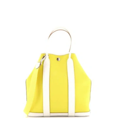 Pre-owned Pre-owned Hermes  Hermes Garden File Tote Toile And Leather 28 In Yellow
