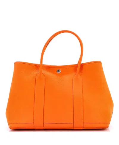 Pre-owned Pre-owned Hermes  Hermes Garden Party 36 Printed Interior Leather Tote In Orange