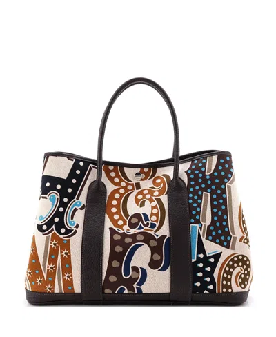 Pre-owned Pre-owned Hermes  Hermes Garden Party Printed Toile & Leather Tote In Brown/ Brown/ Black/ Natural