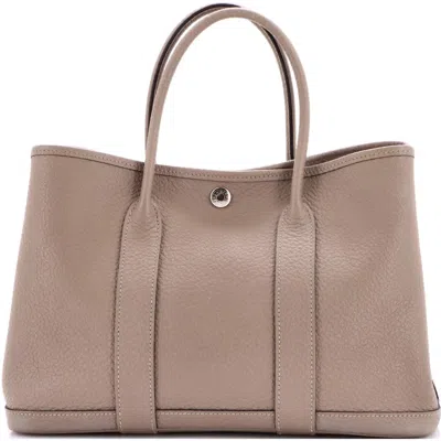 Pre-owned Hermes  Hermes Garden Party Tote Leather 30 In Gray