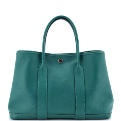 Pre-owned Hermes  Hermes Garden Party Tote Leather 30 In Green