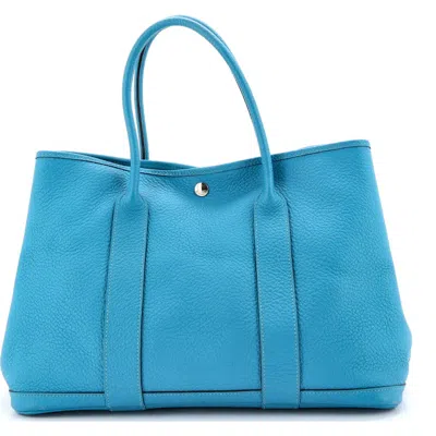 Pre-owned Hermes  Hermes Garden Party Tote Leather 36 In Blue