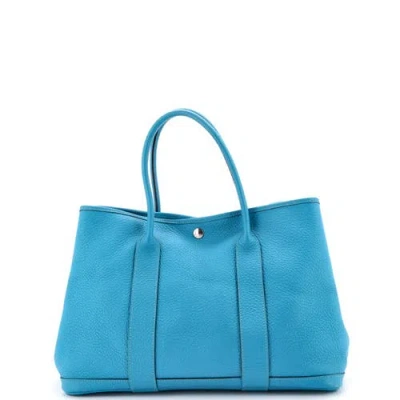Pre-owned Hermes  Hermes Garden Party Tote Leather 36 In Blue