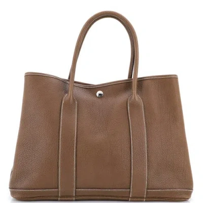 Pre-owned Hermes  Hermes Garden Party Tote Leather 36 In Gray