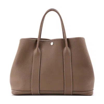 Pre-owned Hermes  Hermes Garden Party Tote Leather 36 In Grey