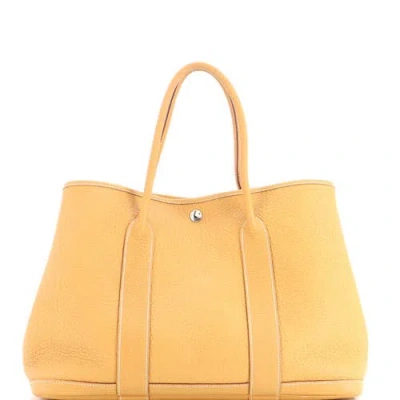 Pre-owned Hermes  Hermes Garden Party Tote Leather 36 In White