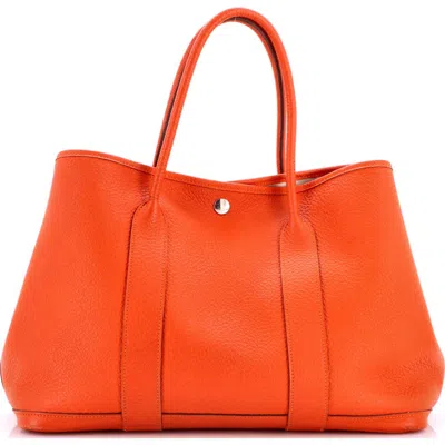 Pre-owned Hermes  Hermes Garden Party Tote Leather With Printed Interior 36 In Orange