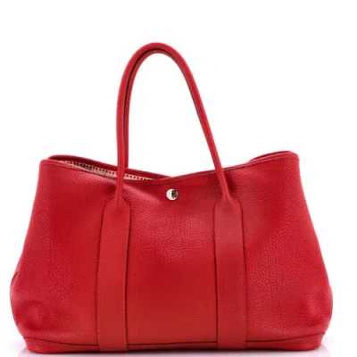 Pre-owned Hermes  Hermes Garden Party Tote Leather With Printed Interior 36 In Red