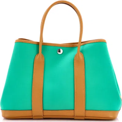 Pre-owned Hermes  Hermes Garden Party Tote Toile And Leather 30 In Green