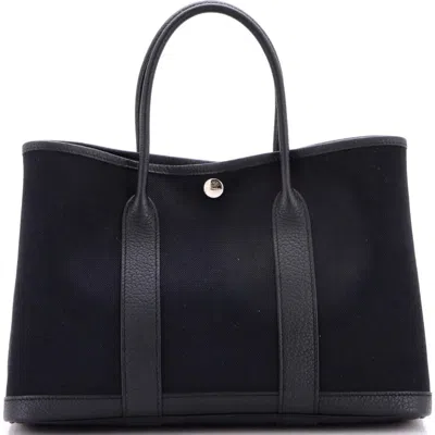 Pre-owned Hermes  Hermes Garden Party Tote Toile And Leather 30 In Black