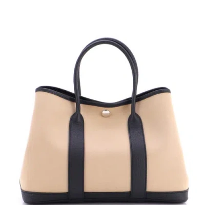 Pre-owned Hermes  Hermes Garden Party Tote Toile And Leather 30 In Black