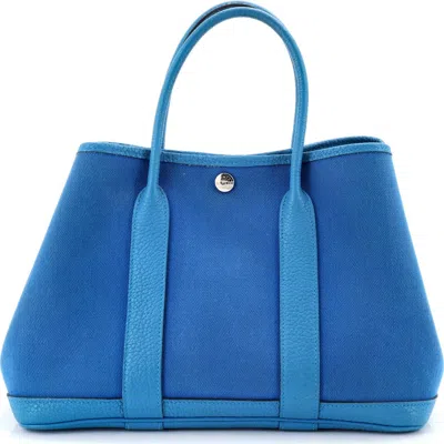 Pre-owned Hermes  Hermes Garden Party Tote Toile And Leather 30 In Blue