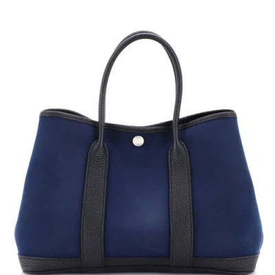 Pre-owned Hermes  Hermes Garden Party Tote Toile And Leather 30 In Blue