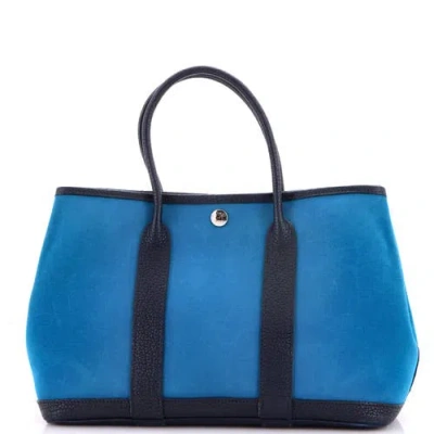 Pre-owned Hermes  Hermes Garden Party Tote Toile And Leather 30 In Blue