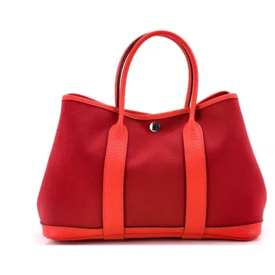 Pre-owned Hermes  Hermes Garden Party Tote Toile And Leather 30 In Burgundy