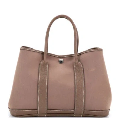 Pre-owned Hermes  Hermes Garden Party Tote Toile And Leather 30 In Gray