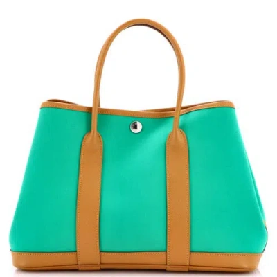 Pre-owned Hermes  Hermes Garden Party Tote Toile And Leather 30 In Green