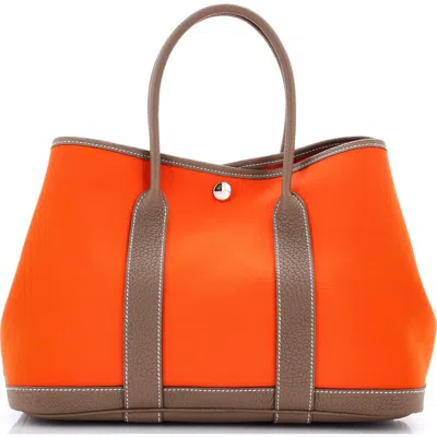 Pre-owned Hermes  Hermes Garden Party Tote Toile And Leather 30 In Orange