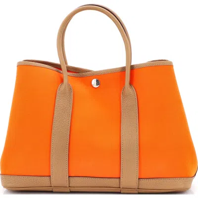 Pre-owned Hermes  Hermes Garden Party Tote Toile And Leather 30 In Orange