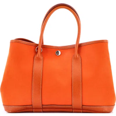 Pre-owned Hermes  Hermes Garden Party Tote Toile And Leather 30 In Orange