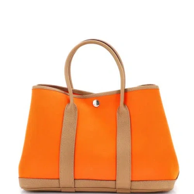 Pre-owned Hermes  Hermes Garden Party Tote Toile And Leather 30 In Orange