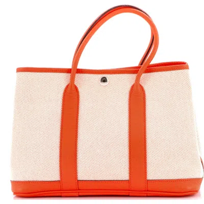 Pre-owned Hermes  Hermes Garden Party Tote Toile And Leather 30 In Orange