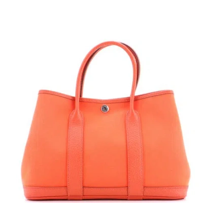 Pre-owned Hermes  Hermes Garden Party Tote Toile And Leather 30 In Orange