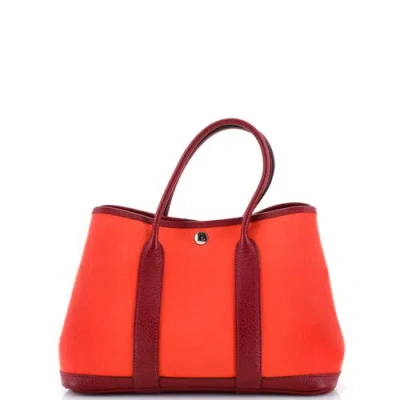 Pre-owned Hermes  Hermes Garden Party Tote Toile And Leather 30 In Orange