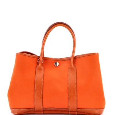 Pre-owned Hermes  Hermes Garden Party Tote Toile And Leather 30 In Orange