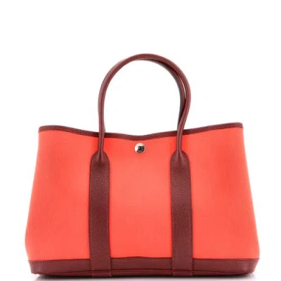 Pre-owned Hermes  Hermes Garden Party Tote Toile And Leather 30 In Pink