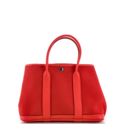 Pre-owned Hermes  Hermes Garden Party Tote Toile And Leather 30 In Red