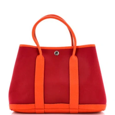 Pre-owned Hermes  Hermes Garden Party Tote Toile And Leather 30 In Red
