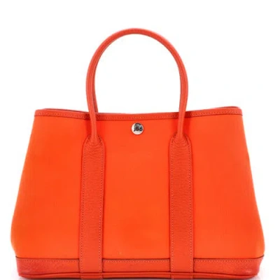 Pre-owned Hermes  Hermes Garden Party Tote Toile And Leather 30 In Red