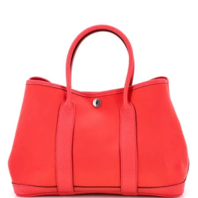 Pre-owned Hermes  Hermes Garden Party Tote Toile And Leather 30 In Red