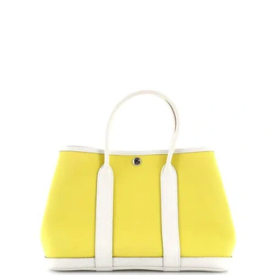 Pre-owned Hermes  Hermes Garden Party Tote Toile And Leather 30 In Yellow