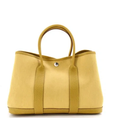Pre-owned Hermes  Hermes Garden Party Tote Toile And Leather 30 In Yellow