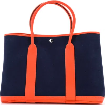 Pre-owned Hermes  Hermes Garden Party Tote Toile And Leather 36 In Blue
