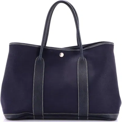 Pre-owned Hermes  Hermes Garden Party Tote Toile And Leather 36 In Blue