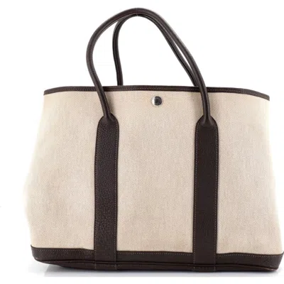 Pre-owned Hermes  Hermes Garden Party Tote Toile And Leather 36 In Neutral