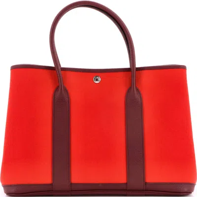Pre-owned Hermes  Hermes Garden Party Tote Toile And Leather 36 In Burgundy