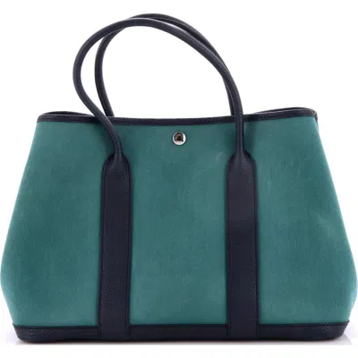 Pre-owned Hermes  Hermes Garden Party Tote Toile And Leather 36 In Green