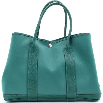 Pre-owned Hermes  Hermes Garden Party Tote Toile And Leather 36 In Green
