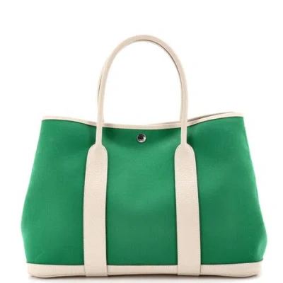 Pre-owned Pre-owned Hermes  Hermes Garden Party Tote Toile And Leather 36 In Green
