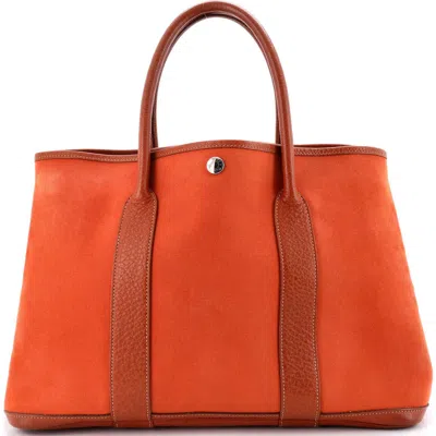Pre-owned Hermes  Hermes Garden Party Tote Toile And Leather 36 In Orange