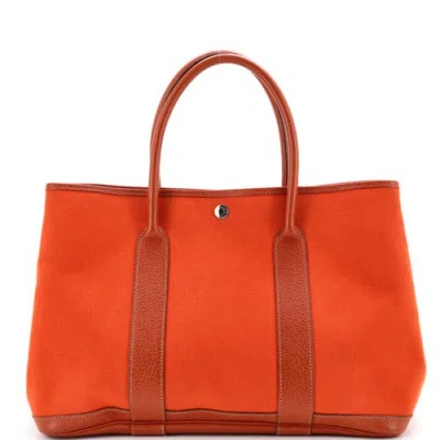 Pre-owned Hermes  Hermes Garden Party Tote Toile And Leather 36 In Orange