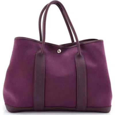 Pre-owned Hermes  Hermes Garden Party Tote Toile And Leather 36 In Purple