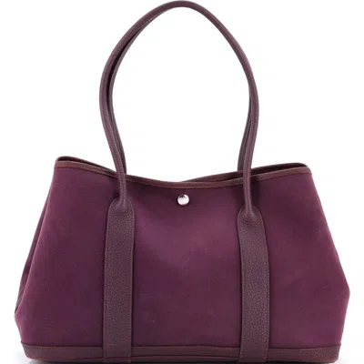 Pre-owned Hermes  Hermes Garden Party Tote Toile And Leather 36 In Purple