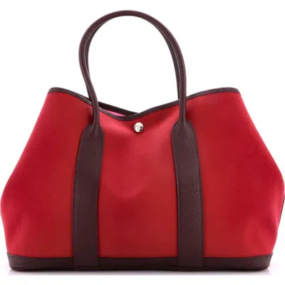 Pre-owned Hermes  Hermes Garden Party Tote Toile And Leather 36 In Red